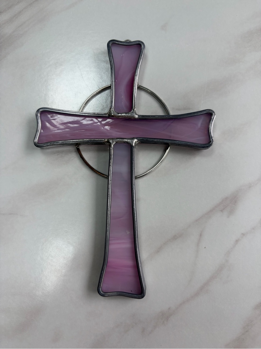 Stained glass pink Celtic sun catcher cross religious